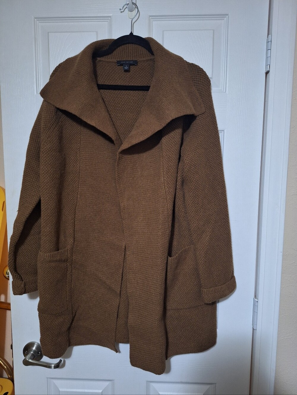 Ann Taylor Teddy Bear Cozy Open-Front Camel Knit Coat Sweater  Coatigan